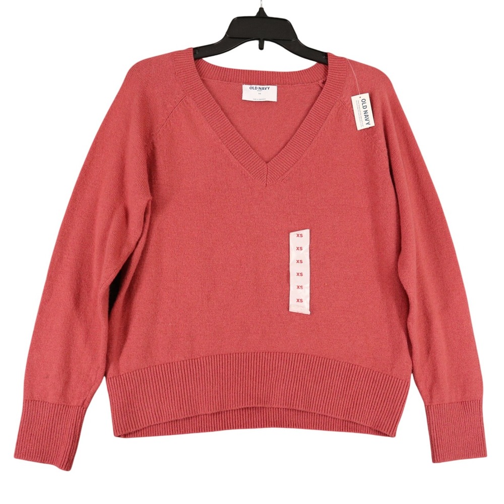 Old Navy SoSoft V Neck Sweater Womens XS Pink Cotton Blend Knit Pullover NWT